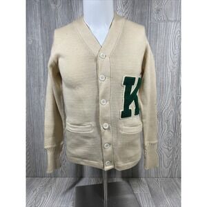 Vintage Puritan Natch 100% Wool Ivory Long Sleeve Letterman Jacket Womens SZ 38